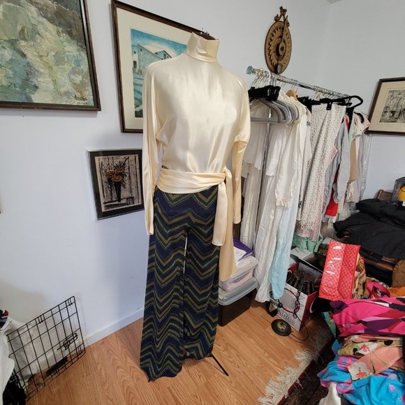 Erika Cavallini Semi Couture Italian Chevron Pattern Flared Pants - Picture 5 of 14